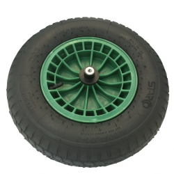 Fort kruiwagenwiel groen met 4 ply band en 13 cm as