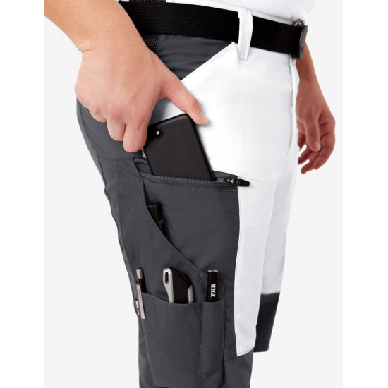 Kim, korte werkbroek, wit-antraciet Kim, korte werkbroek, wit-antraciet