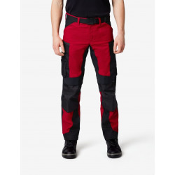Leo, werkbroek, elastisch, rood-zwart