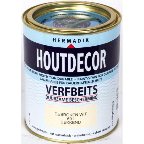 Hermadix Houtdecor Verfbeits (750 ml.) Kleur: 601 gebroken wit