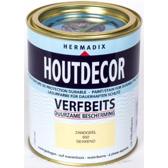 Hermadix Houtdecor Verfbeits (750 ml.) Kleur: 602 zandgeel