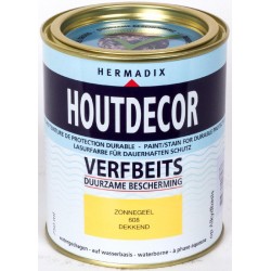 Hermadix Houtdecor Verfbeits (750 ml.) Kleur: 608 zonnegeel Hermadix Houtdecor Verfbeits (750 ml.) Kleur: 608 zonnegeel