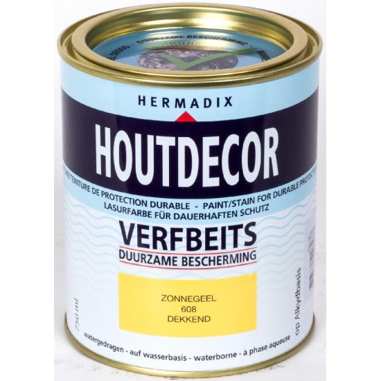 Hermadix Houtdecor Verfbeits (750 ml.) Kleur: 608 zonnegeel