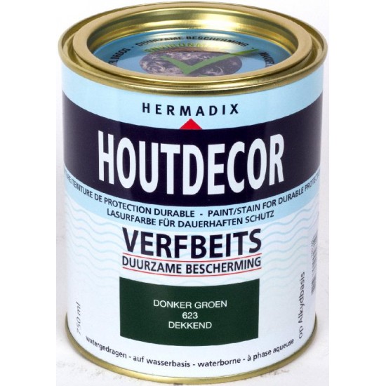 Hermadix Houtdecor Verfbeits (750 ml.) Kleur: 623 donker groen